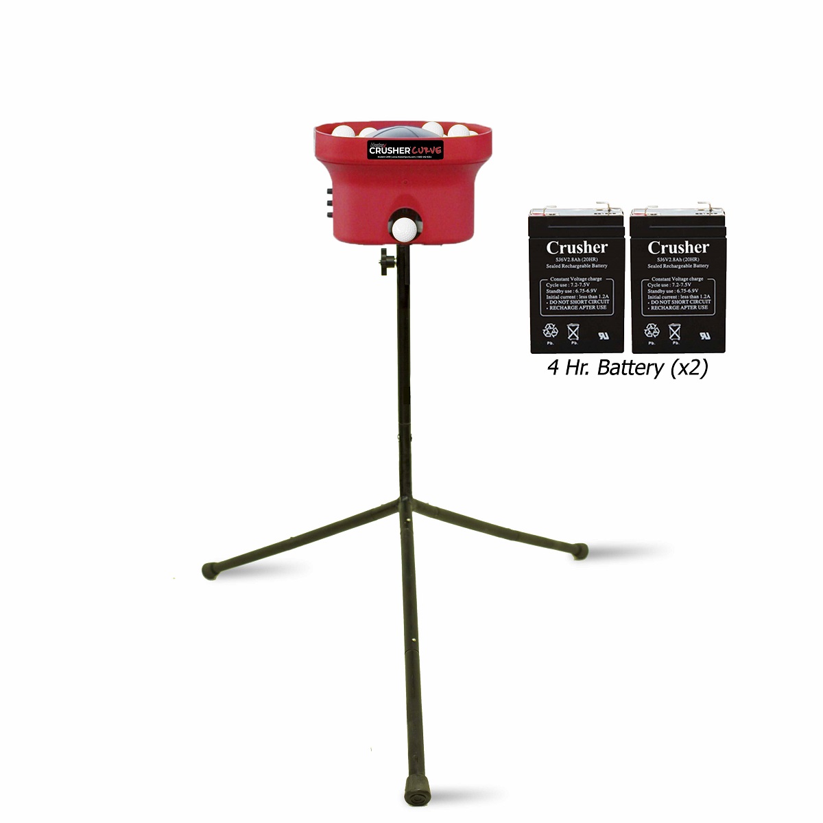 Crusher Fastball & Curveball Mini Ball Pitching Machine With 8 Hr. Batteries